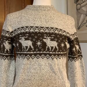 80’s MOOSE REINDEER FAIR ISLE MOTIFS WOOL BLEND KNIT SWEATER BY NORTHERN ISLES